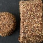 A piece of granola and a piece of granola next to each other.