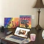 Desk with laptop and coffee mug