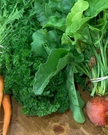 Fresh Garden carrots, lettuce, parsley and beets on a wooden table
