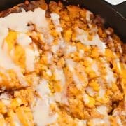 A pumpkin cinnamon roll skillet cake.
