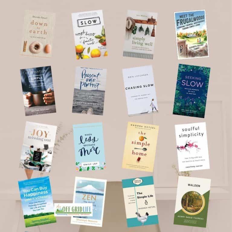 Images of best books on simple living against pale tan background