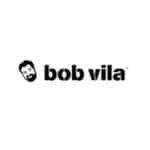 Black and white logo featuring a bearded man's face and the text "bob vila" in lowercase letters on a white background.
