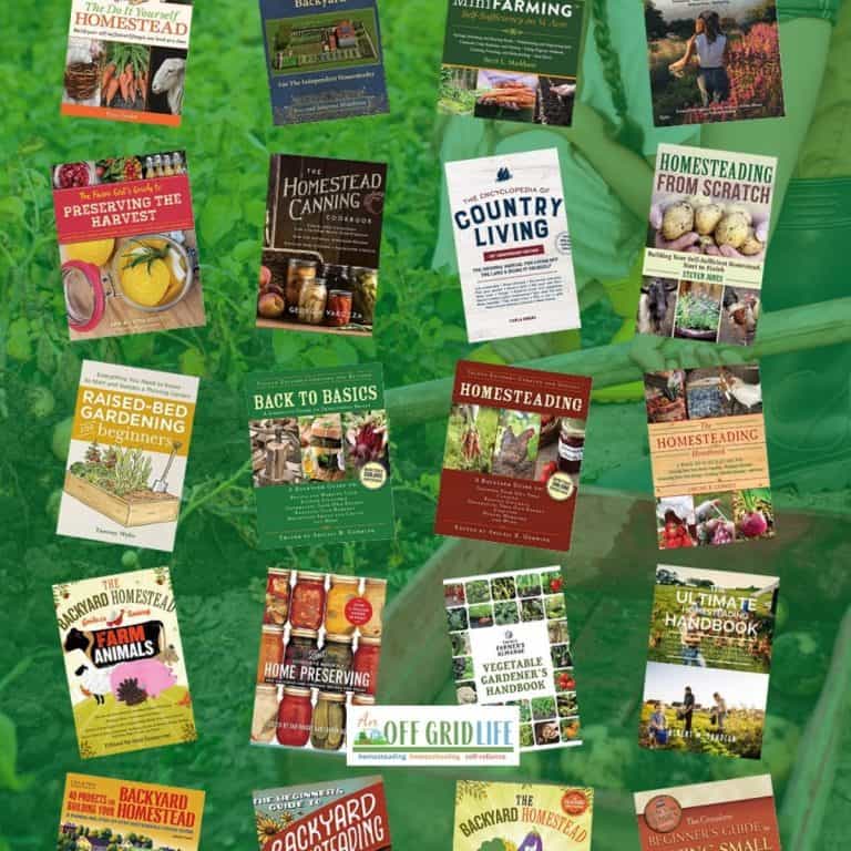 20 homesteading book covers on background green farm field image