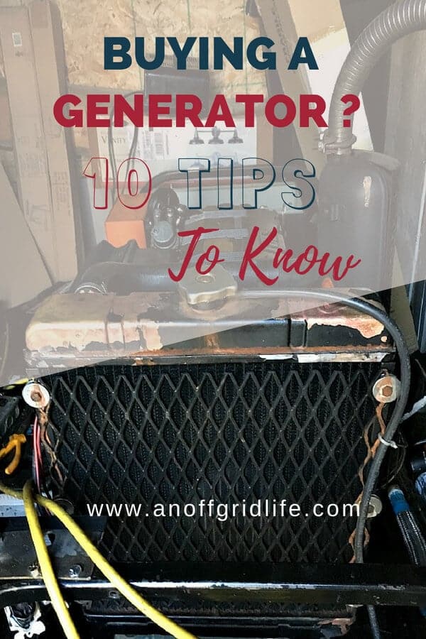 10 Things to Know About Buying a Generator for Home Use text overlay on generator in generator shed