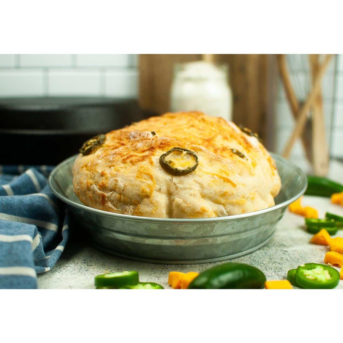 Dutch Oven Sourdough Bread with Pickled Jalapeños and Cheddar Cheese