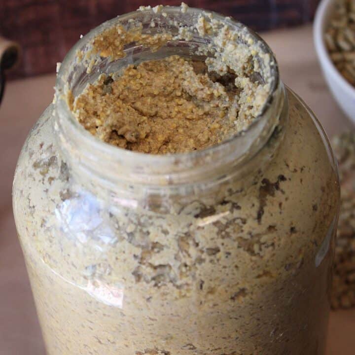 Finished Fermented Chicken Feed in Mason Jar