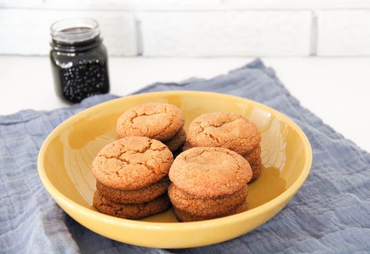 Grandma's Molasses Cookies in yellow bowl.