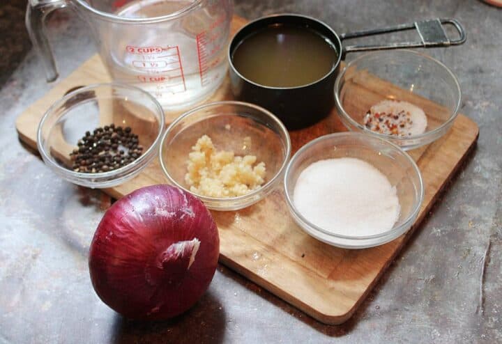 Ingredients for making pickled red onions recipe