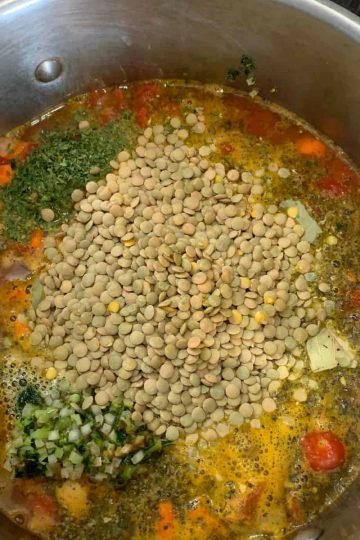 Turmeric lentil soup in a large pot
