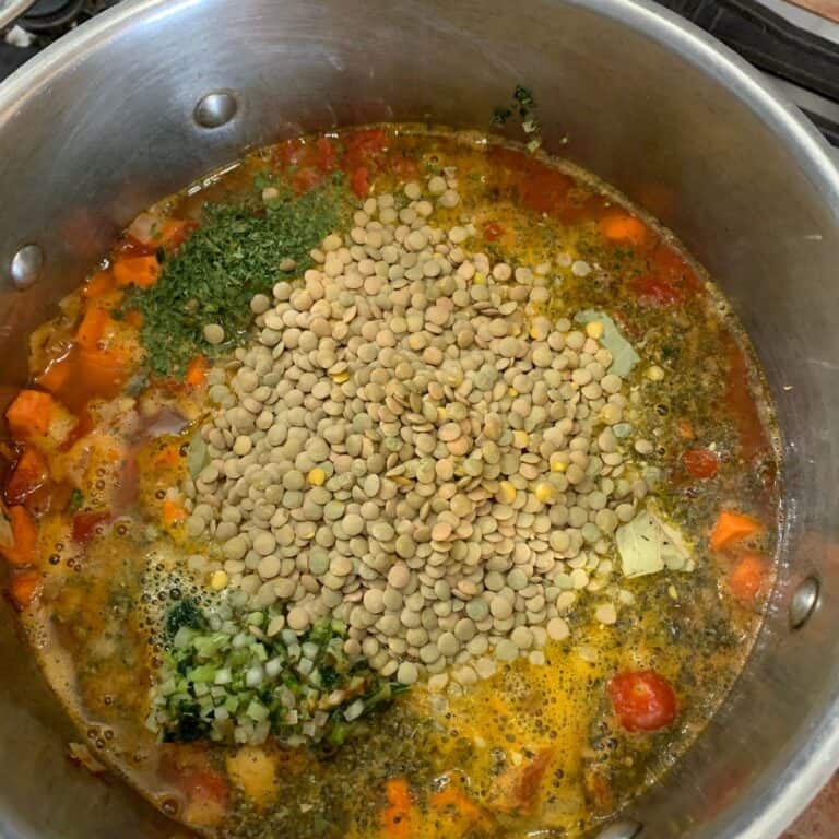 Turmeric lentil soup in a large pot