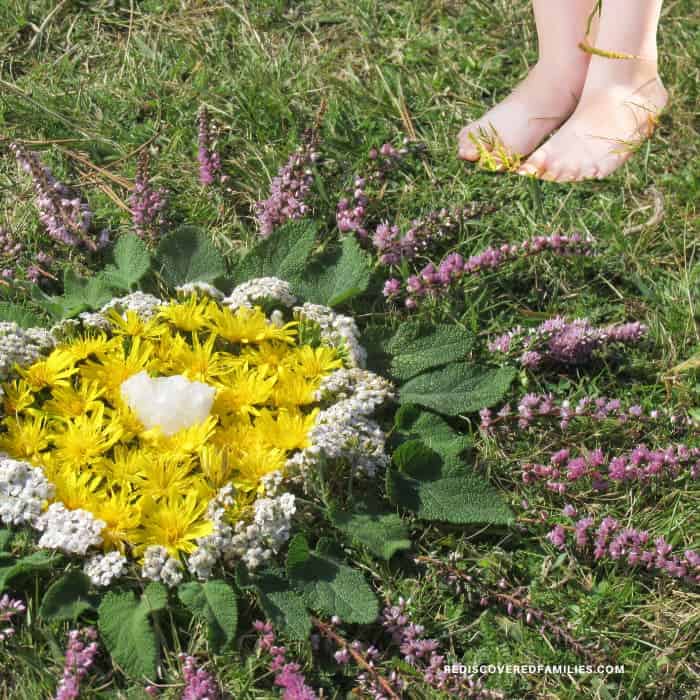 mandala made with flowers and leaves